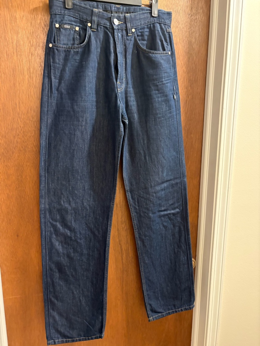 Hugo Boss Men's Straight Jeans in Dark Blue Denim